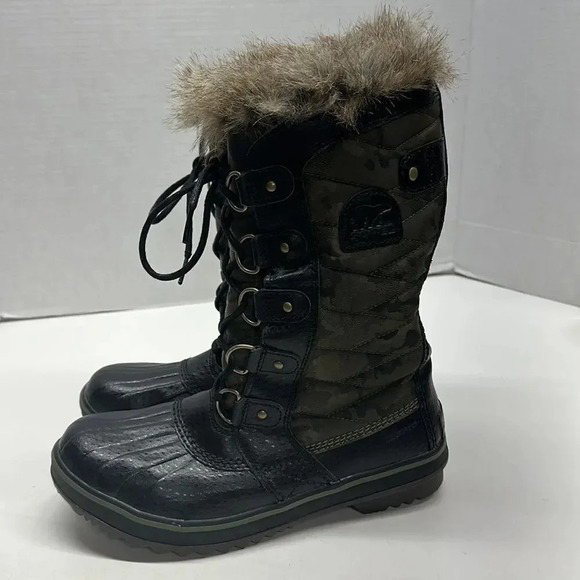 Sorel Tofino II Faux Fur Waterproof Lace Up Snow Winter Boots Camo Green Size 8 - Picture 5 of 9